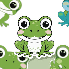 Fototapeta premium cute animal faces, frog cute sticker, bold outline, clean vector 2
