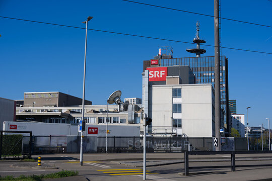 Industrial building of Swiss national television and radio SRG at Swiss city of Z&uuml;rich on a sunny spring morning. Photo taken April 8th, 2026, Zurich Leutschenbach, Switzerland.