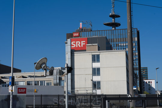 Industrial building of Swiss national television and radio SRG at Swiss city of Z&uuml;rich on a sunny spring morning. Photo taken April 8th, 2026, Zurich Leutschenbach, Switzerland.