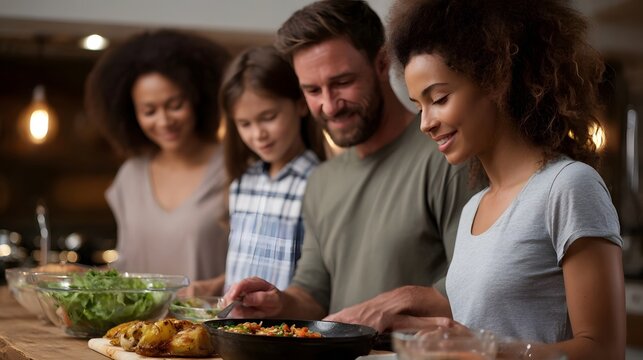 A multi gene nal family enjoys a wholesome and nourishing meal together at their dining table