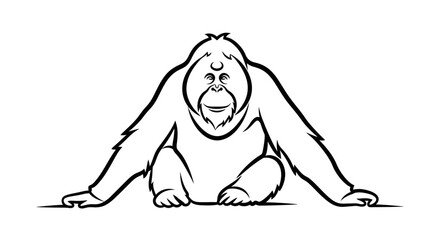 Orangutan sitting, simple line art, black and white, naturalistic drawing © Free Account