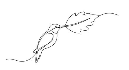 Hummingbird with Leaf Single Line Drawing Minimalist © Free Account