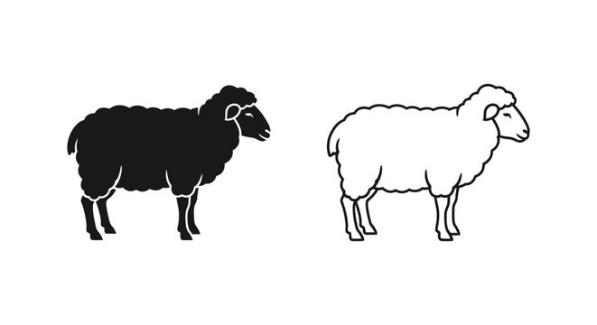 Black and White Sheep Silhouette Vector Designs Vector