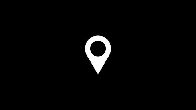 Animated location pin icon on black background, map pointer gps navigation loop.