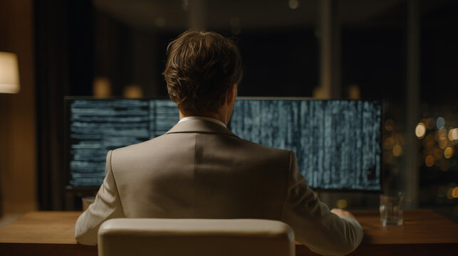 Before and after split concept showing secure encrypted message versus intercepted corrupted data on side-by-side screens in dim office, perfect for data breach prevention, cybersecurity contrast, a