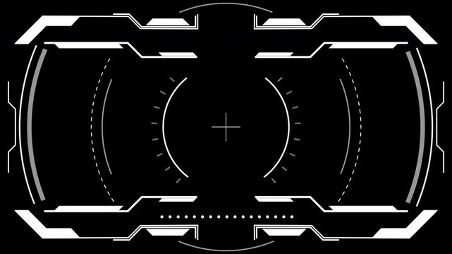 Square Target HUD Circle alpha channel animation with futuristic radar scanner frame, central crosshair display and digital targeting interface overlay