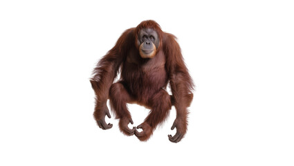 Orangutan ape sitting with long reddish-brown fur, isolated on transparent background © Sofix