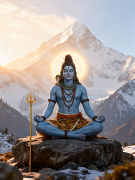 Lord Shiva in Divine Meditation On Kailash Parvat