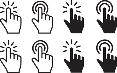 Fototapeta premium A set of hand icons pointing and clicking on various targets