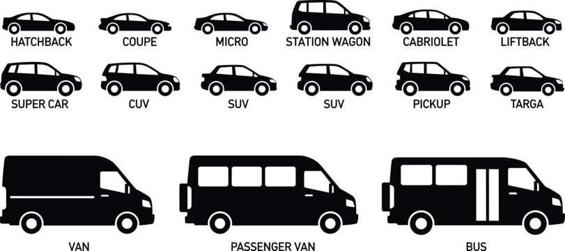 Collection of various car types and body styles for automotive classification.