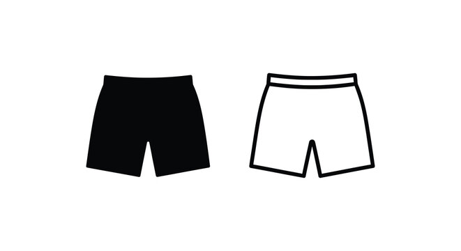 Simple black and white illustration of two pairs of shorts a silhouette