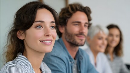 Fototapeta premium Diverse group of professionals engaging in conversation and sharing positive expressions within a bright indoor setting