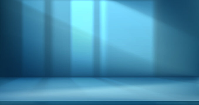 Minimal blue limbo background with smooth wall and floor gradient. Clean empty scene with soft lighting and modern abstract backdrop