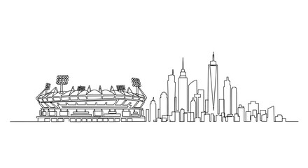 Fototapeta premium Sports Stadium and City Skyline Sketch Outline Illustration