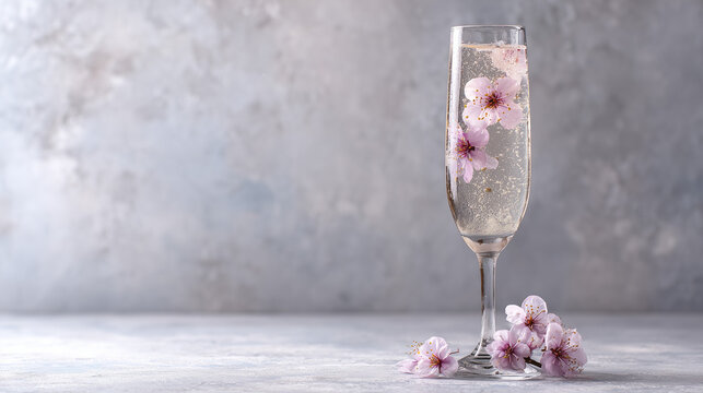 Transparent Glass with Cherry Blossom Flowers in Water for Spring Wedding Celebration and Mother's Day Brunch