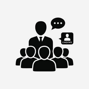 Editable Vector File of a business man talking to a group of people about a job candidate