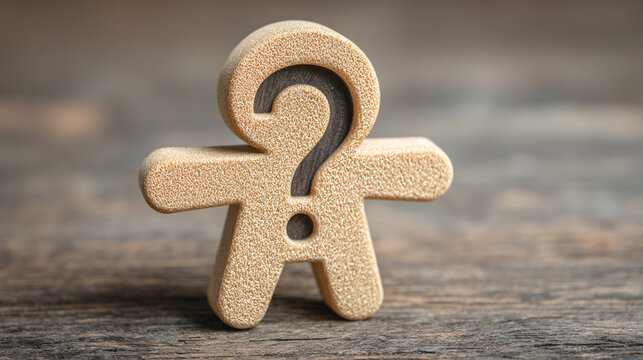Gingerbread question mark cookie with sprinkle texture on wooden table