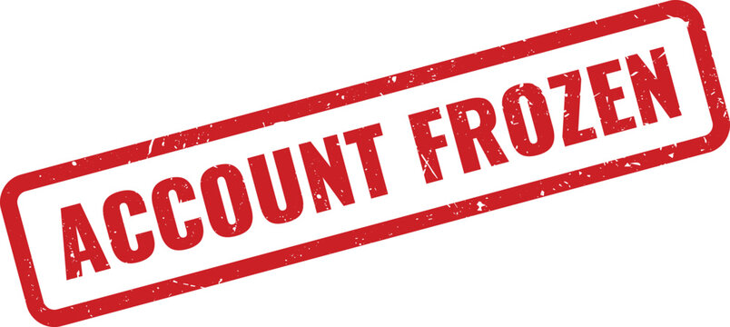 Red rubber stamp impression with the words account frozen isolated on a clean plain surface