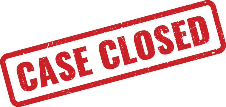 A red grunge rubber stamp featuring the words case closed on a simple rectangular frame