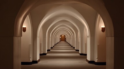 Obraz premium Corridor with repeating arch structures creating depth and symmetry.