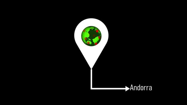 Gps location tracking animation.Andorra destination marker navigation animation. digital country map pointer Andorra animation