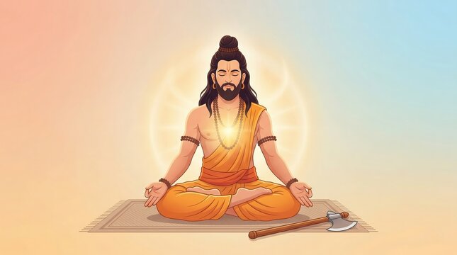 Meditating Parshuram Spiritual Peace Minimal Illustration