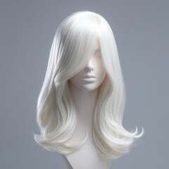 Naklejka premium Elegant white wig on a mannequin head against dark background highlighting texture and realism
