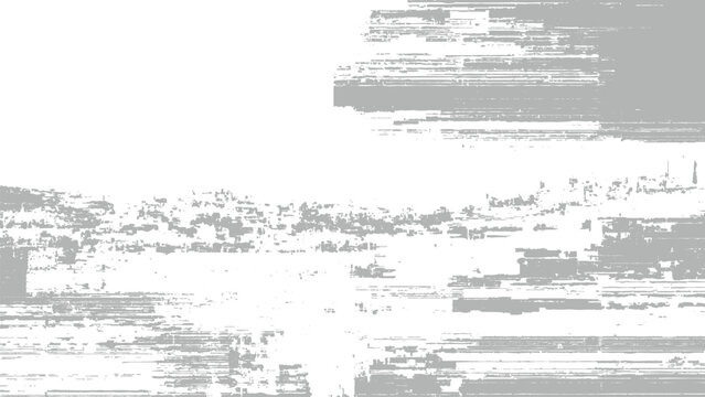 Glitchy distorted digital screen with grey and white pixels and horizontal lines broken technology background
