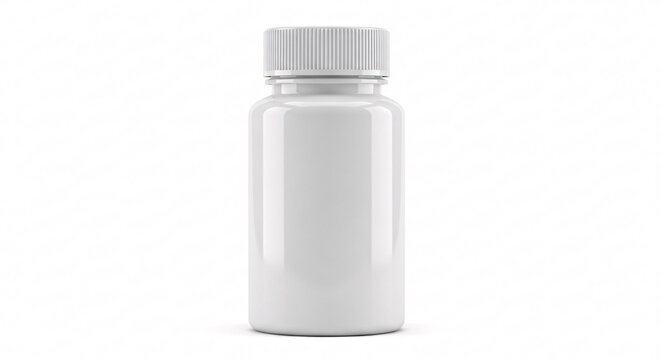 White Plastic Bottle Mockup on Seamless White Background with Pharmaceutical Capsule Medicine Product Pill Container for Vitamin Supplement Healthcare Product