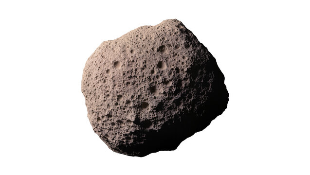 Porous irregular asteroid with craters, isolated on transparent background