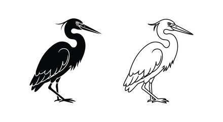 Fototapeta premium BlackAndWhiteHeronBirdIllustration Vector