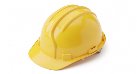 Fototapeta premium Yellow Hard Hat Safety Equipment on White Backdrop Protection Headgear Construction Site Workplace Industrial Safety Helmet