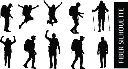 Fototapeta premium Diverse group silhouette people in dynamic poses celebrating and traveling