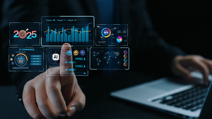 Fototapeta premium Data analytics and big data strategy for real-time analytics, predictive data modeling, business intelligence analytics, and data-driven decision-making in modern digital businesses. Elide