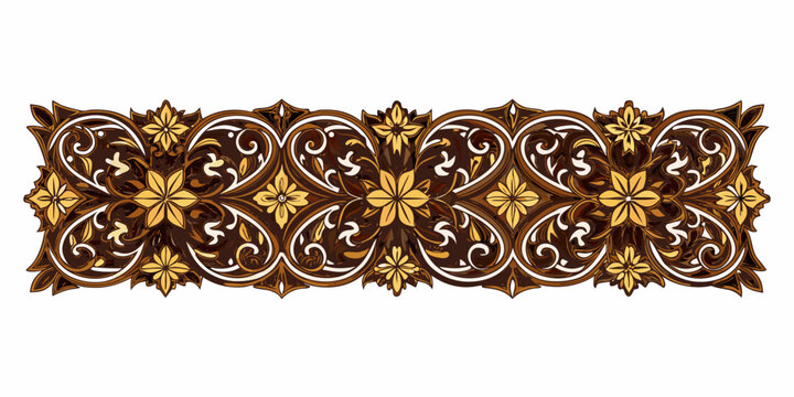 Intricate floral batik pattern with repeating symmetrical motifs in brown and gold