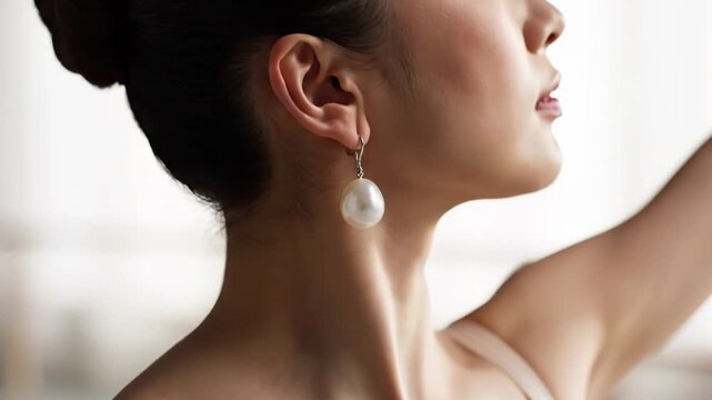 Elegant woman with pearl earring in a refined profile portrait
