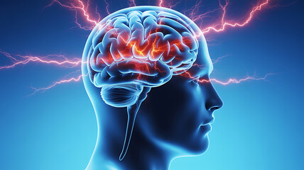 Obraz premium Human Brain Anatomy 3D Illustration with Electric Neural Activity