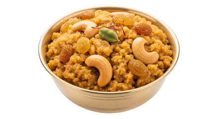 Fototapeta premium A bowl of rice with cashew nuts and herbs isolated on transparent background