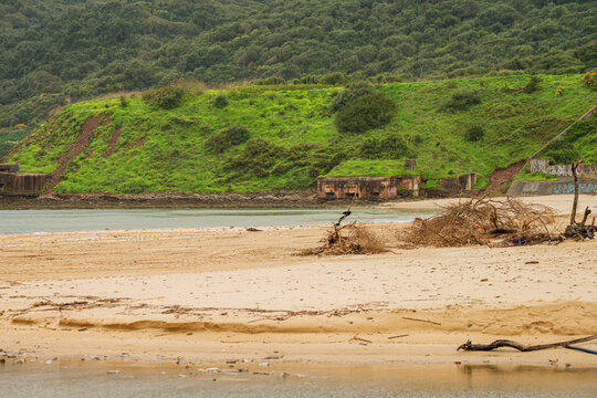 Coastal bunker in Punta Carnero Algeciras seen from sandy beach
