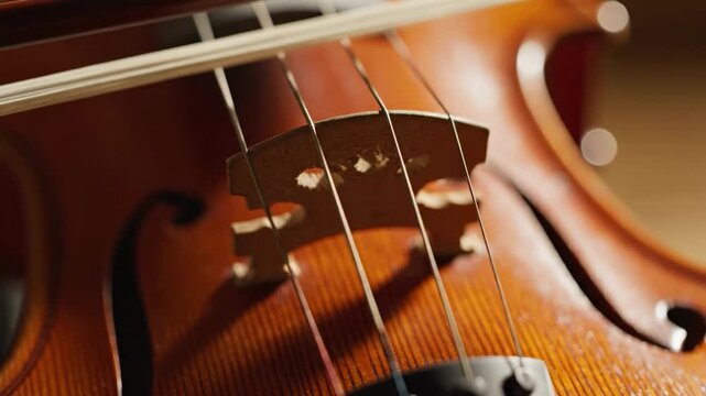 Close-up of a violin's strings and bridge, evoking a sense of musicality and creativity.