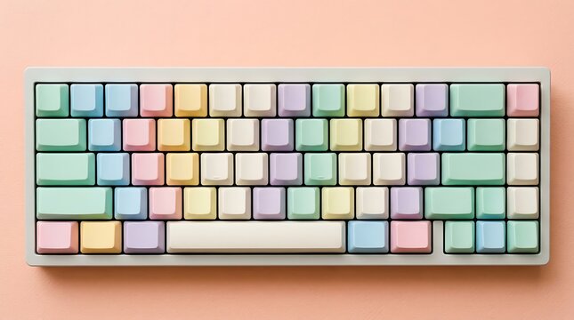 Retro pastel mechanical keyboard with a custom keycap set in a rainbow of soft colors