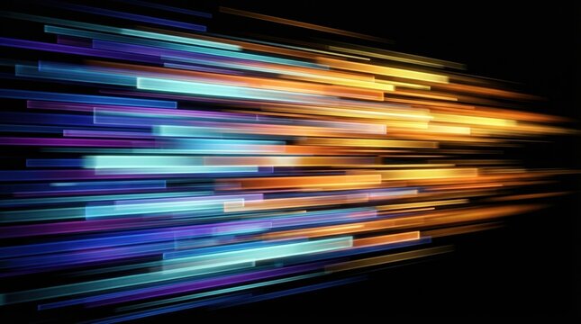 Abstract high speed light trails and technology lines on black