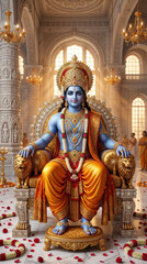Fototapeta premium Shree Ram Sitting gracefully In Divine Temple