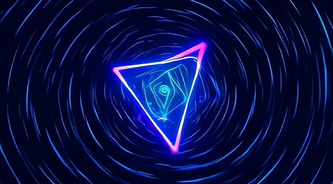 Abstract blue vortex with glowing triangle portal to another dimension