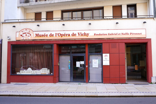 VICHY, FRANCE - APRIL 4, 2026: Exterior of the Musee de l'Opera de Vichy museum storefront