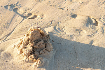 Seascape. Sand at sunset on the Atlantic Ocean. Beach in Varadero, Cuba, soft yellow sand, selective focus. © Aleksandra