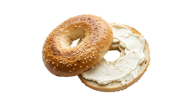 A delicious sesame seed bagel and a cream cheese bagel on transparent background PNG