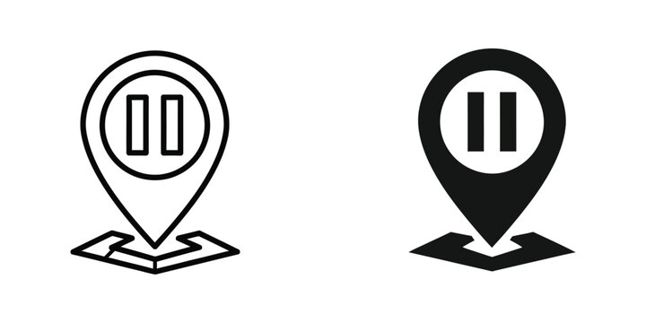 Play pause icons displayed on location pins with contrasting styles