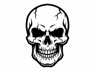 Obraz premium Detailed monochromatic vector illustration of a human skull featuring bold outlines and sharp cracked textures suitable for aggressive branding or edgy creative graphic design project concepts
