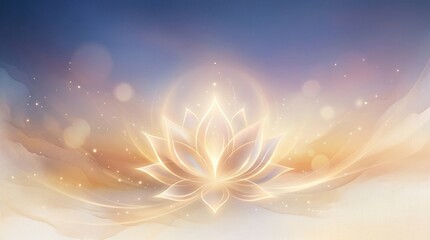 Glowing golden lotus flower background with spiritual light rays and sparkles for meditation zen yoga and mindfulness design representing purity enlightenment and wellness